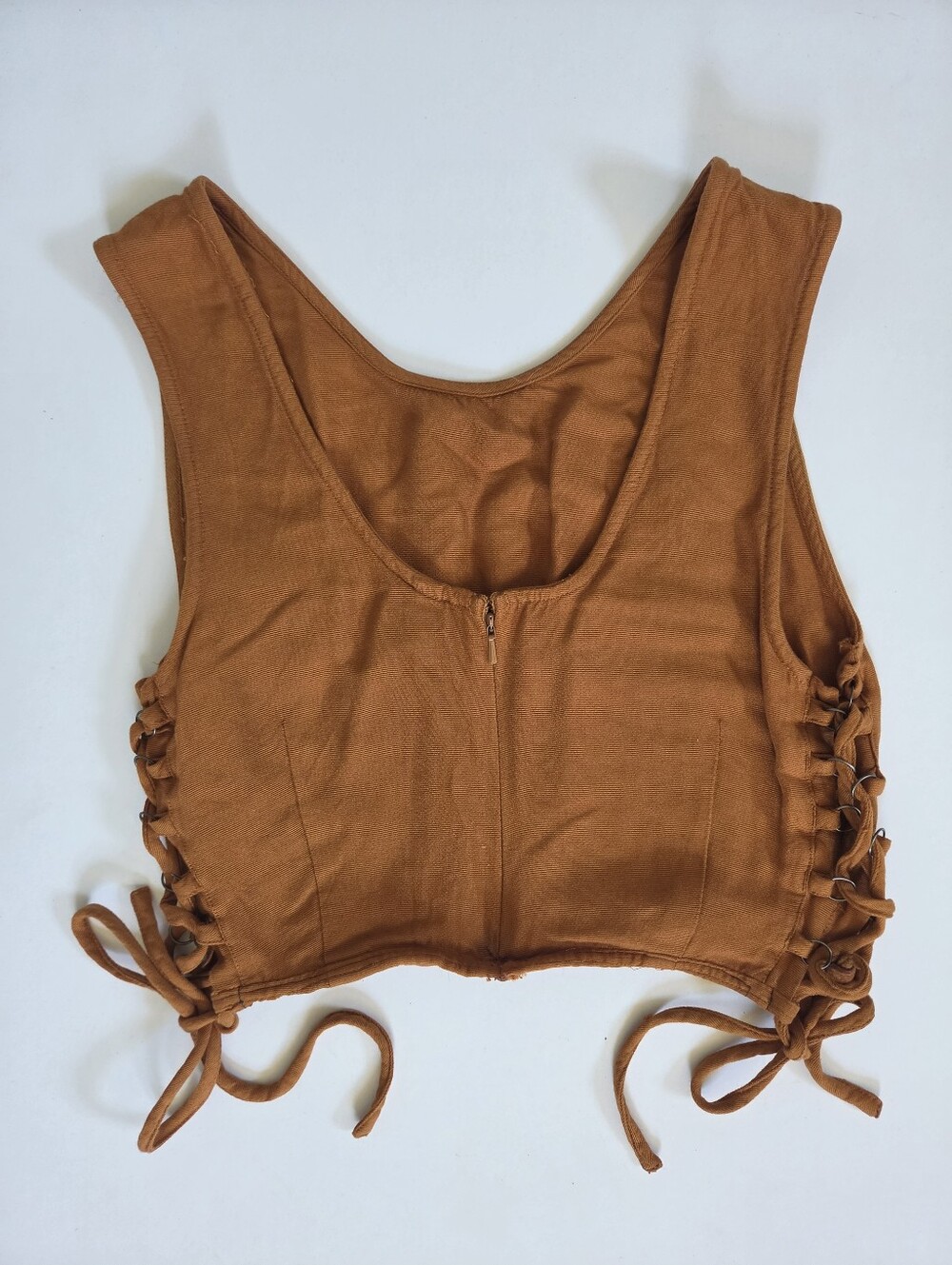 RVCA rust brown crop top with side tie detail sz S - Picture 2 of 8